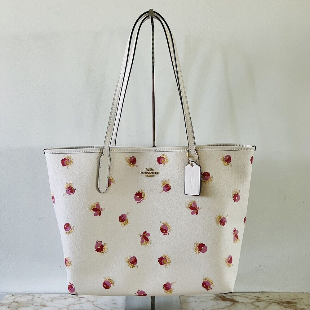 COACH Chalk Multi Poppy Floral City Tote Bag